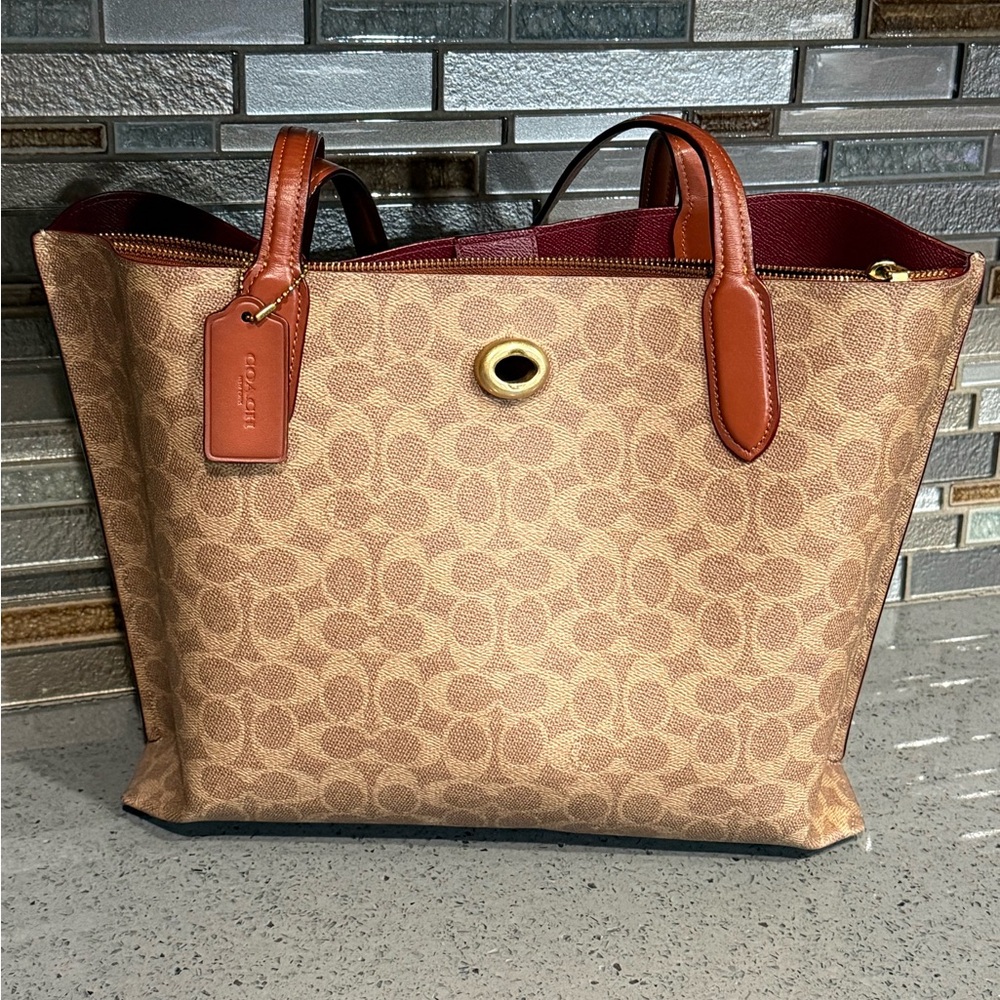 Coach Signature Tan and Brown Tote Bag